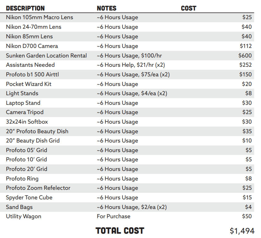 expense report for shoot