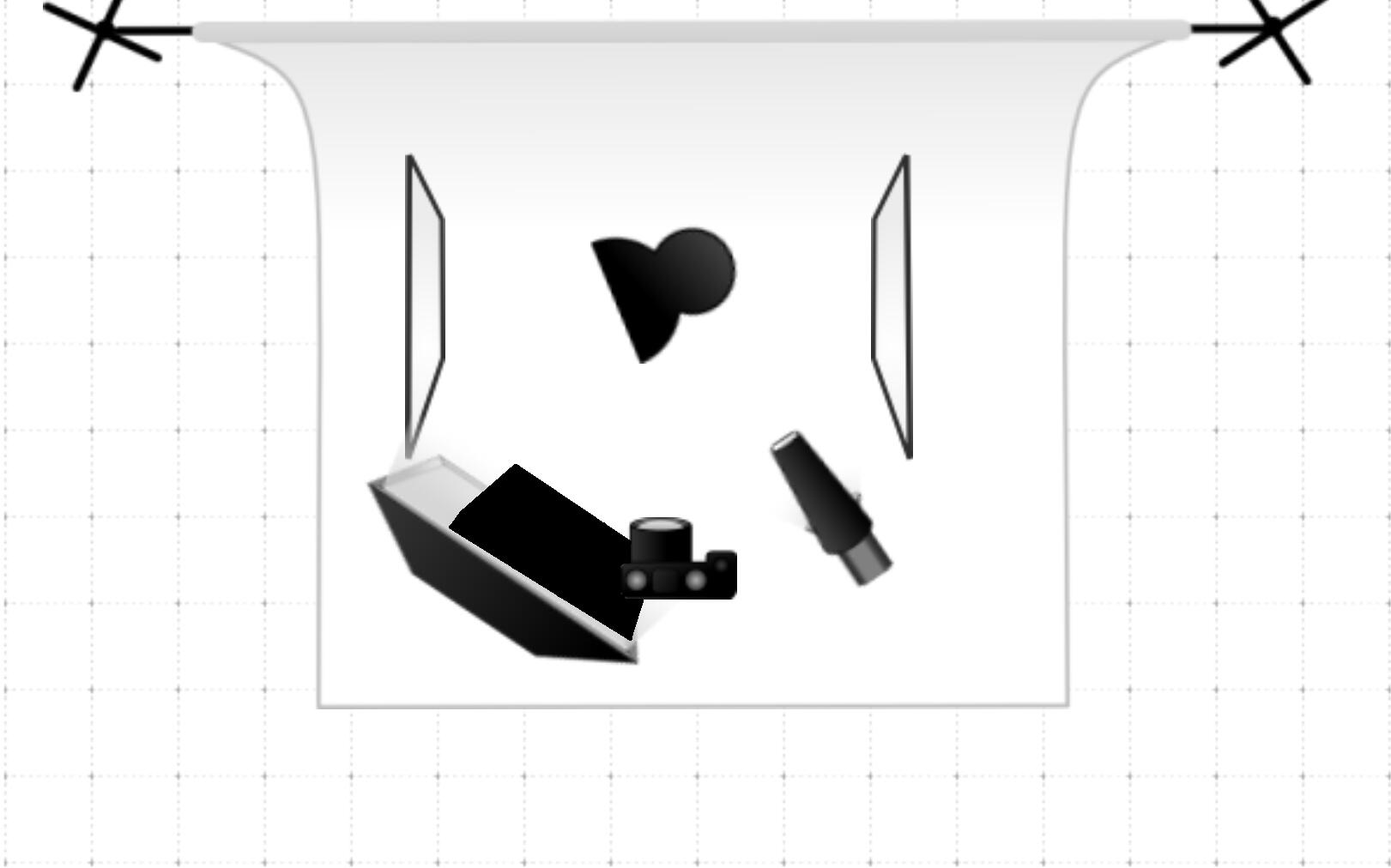 diagrams: snoot with soft box + black card facing model, white cards on side