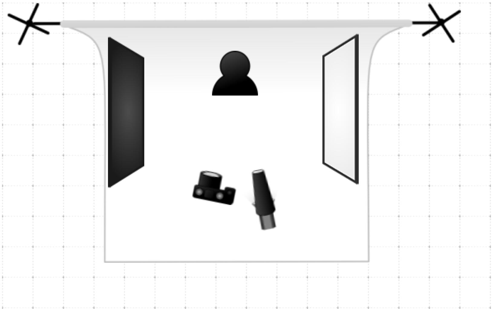 strobe with snoot, black card on left, white card on right