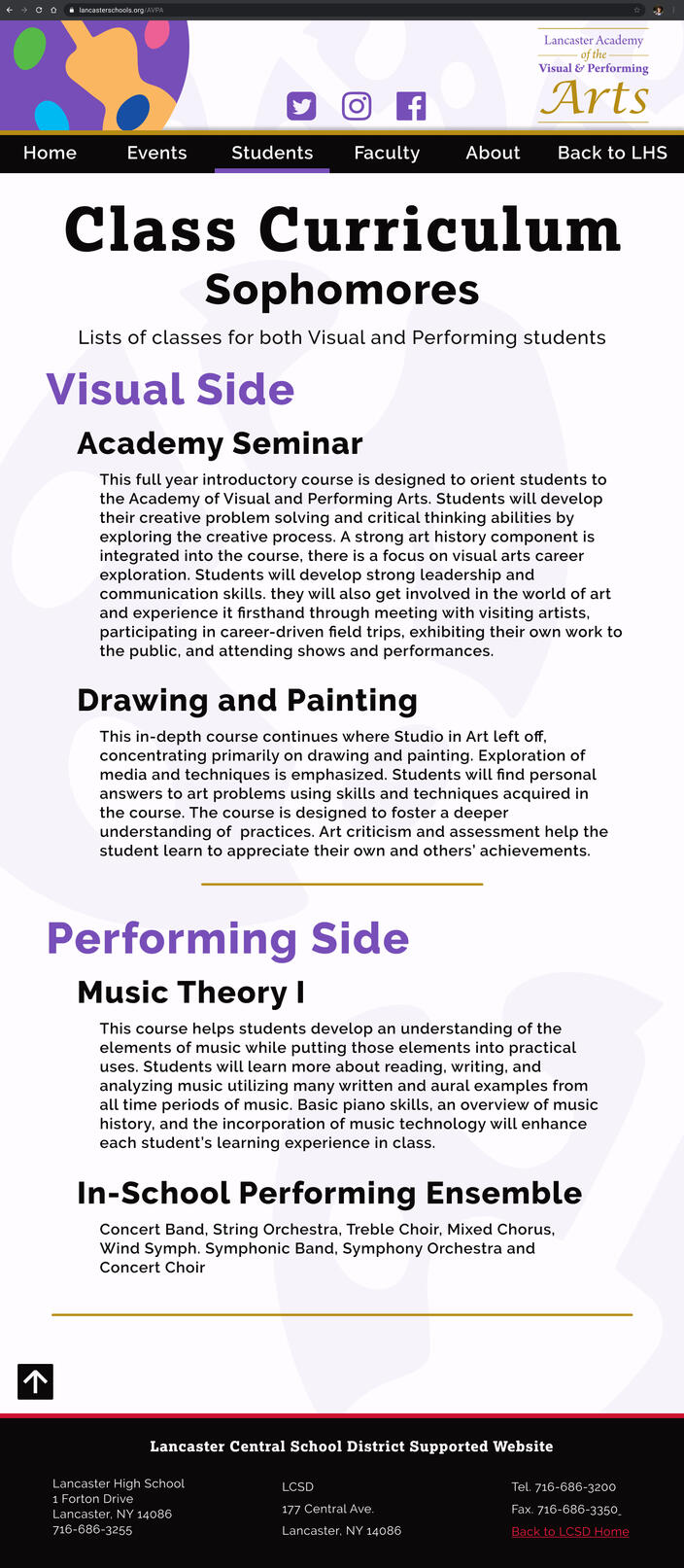 student curriculum page