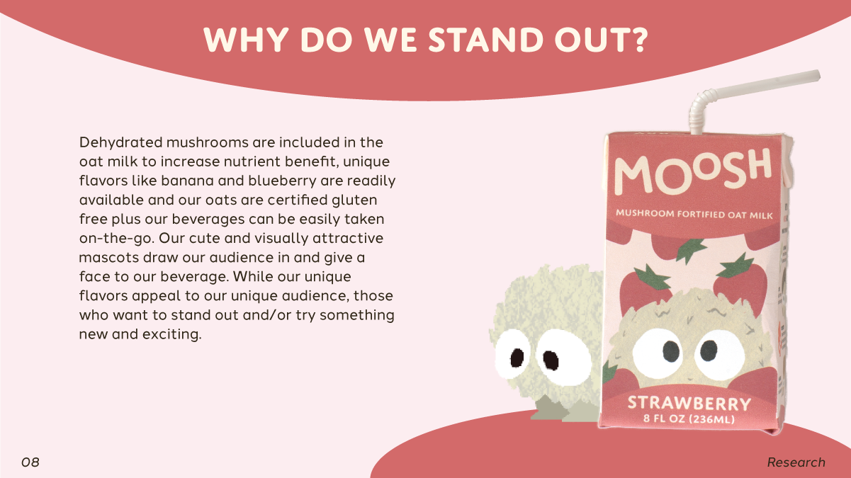 Bold white text reading 'RESEARCH' centered on a curved red banner above a background of scattered strawberries on light pink.